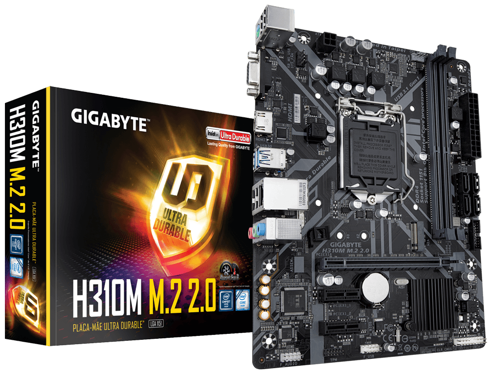 Mainboard SK 1151v2 GIGABYTE H310M M.2 2.0 Chính hãng FV (VGA, HDMI, M.2 Sata/M.2 PCIE, LAN 1000Mbps, 2 khe RAM DDR4, mATX)