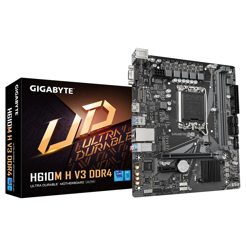 Mainboard SK 1700 GIGABYTE H610M-H-V3 DDR4 Chính hãng FV (VGA, HDMI, M.2 PCIe/NVMe, LAN 1000Mbps, 2 khe RAM DDR4)