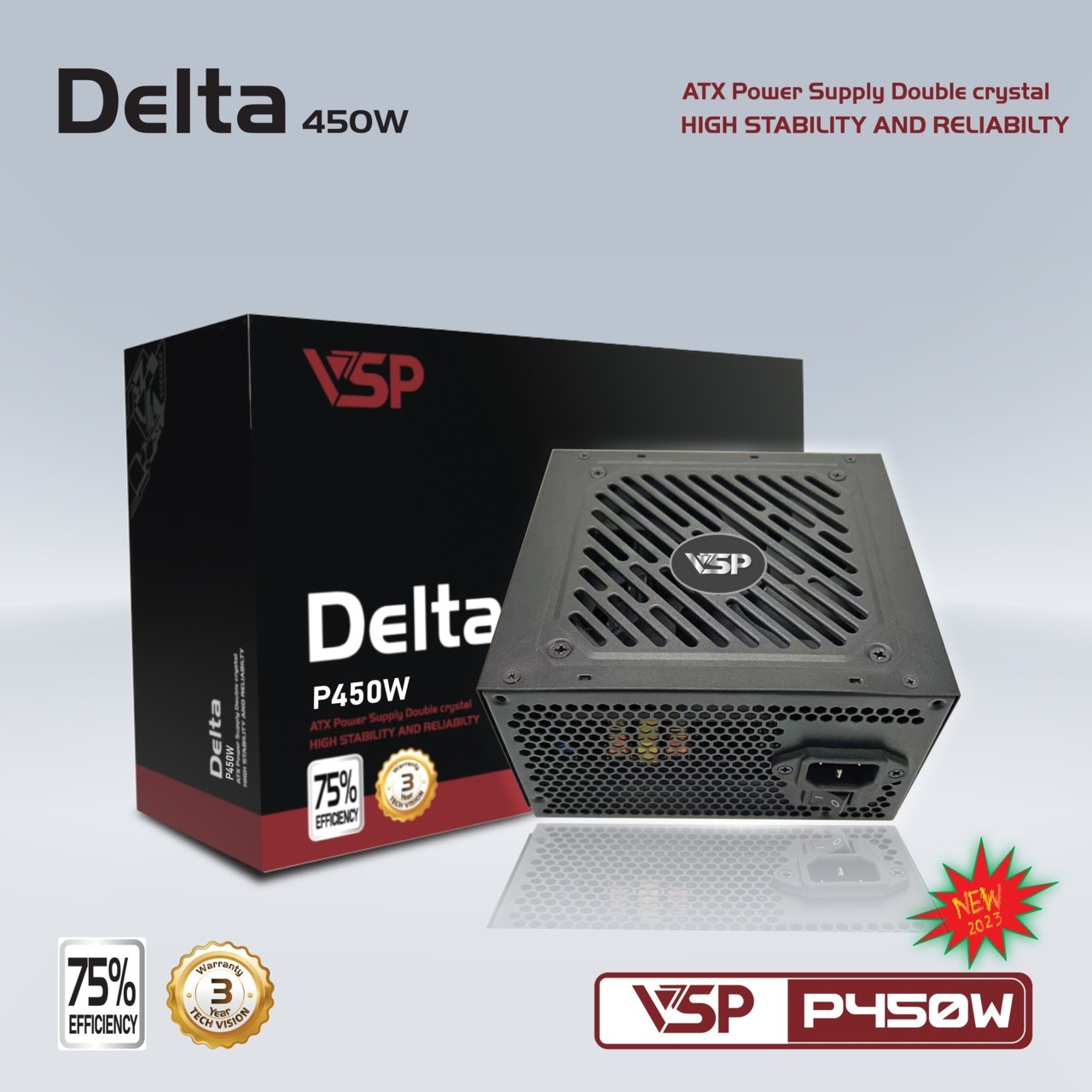 Nguồn VSP CST Delta P450W Chính hãng FV (4+4pin, 6+2pin, Dây dài, Kèm dây nguồn)