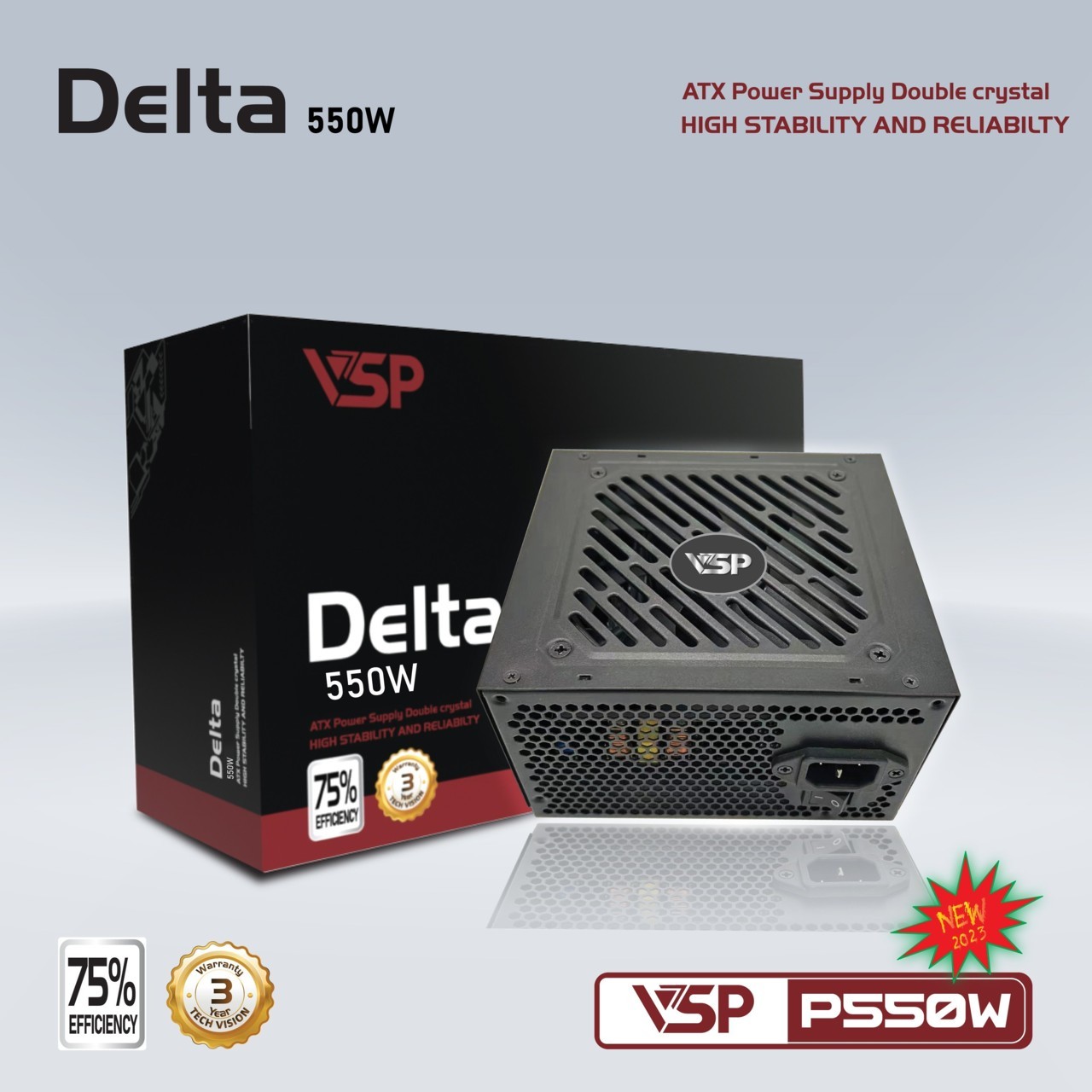 Nguồn VSP CST Delta P550W Chính hãng FV (4+4pin, 6+2pin, Dây dài, Kèm dây nguồn)