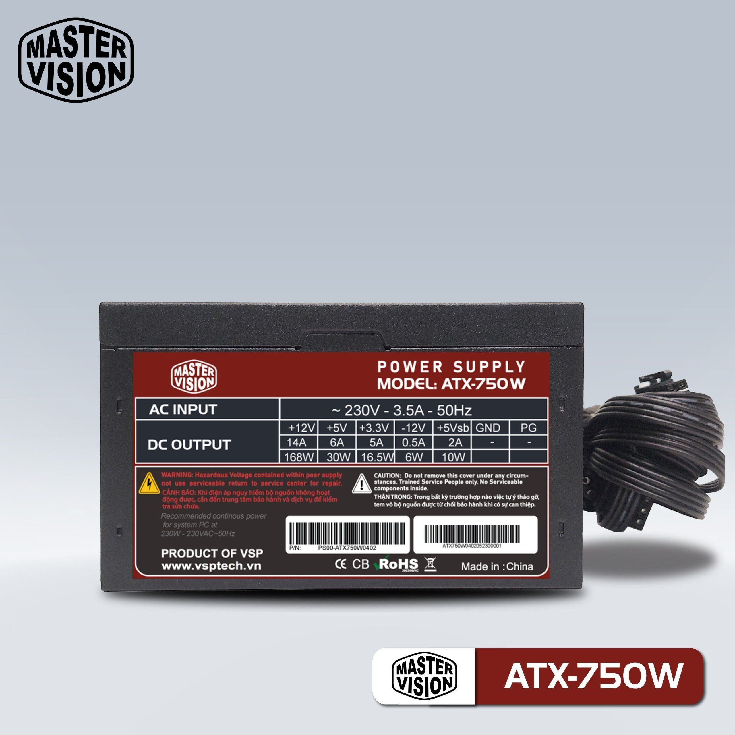 Nguồn VSP 750W Chính hãng FV(4+4pin, Dây ngắn, Kèm dây nguồn)