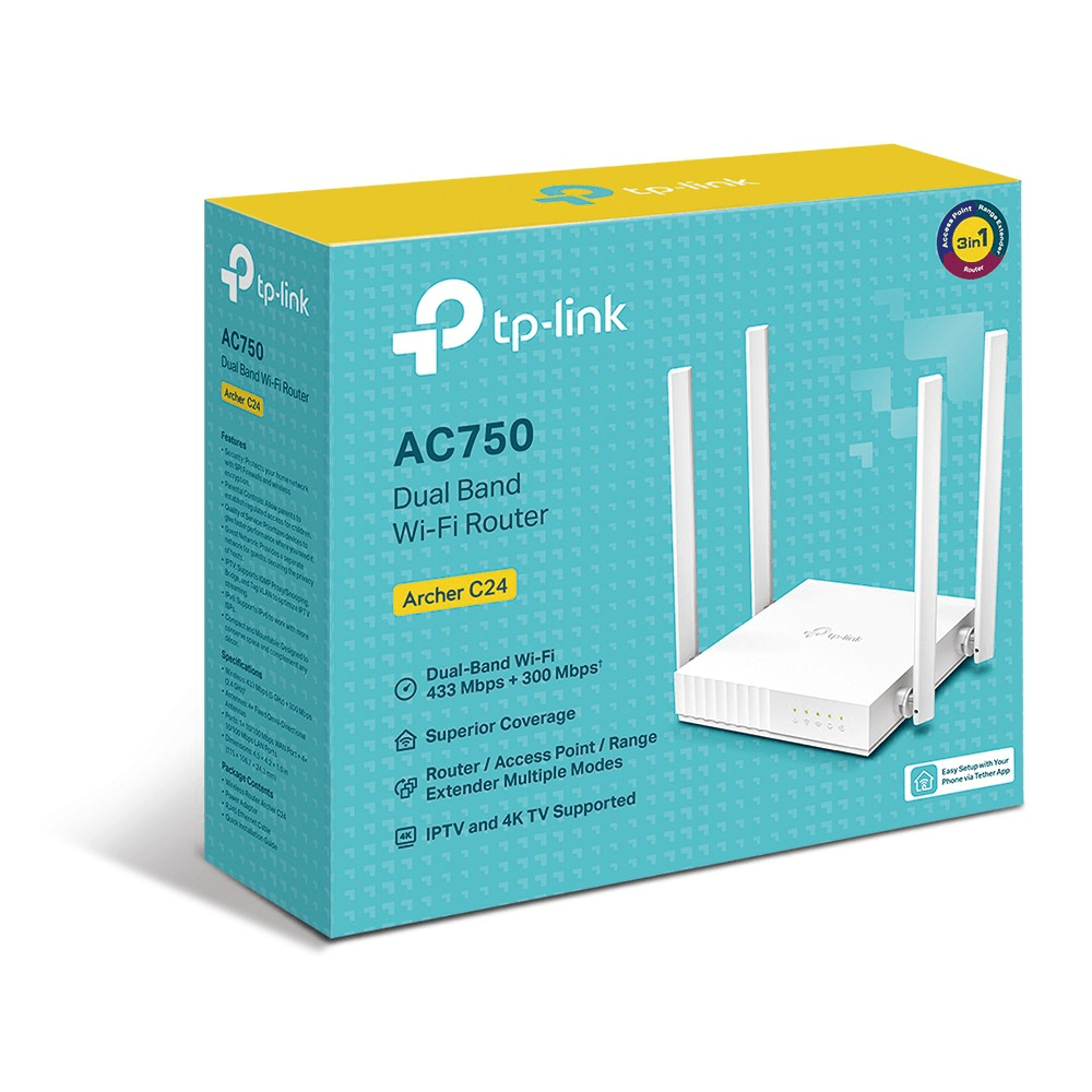 Phát Wifi TP-Link Archer C24 Chính hãng FV (4 anten, 733Mbps, 2 băng tần, Repeater, 4LAN)