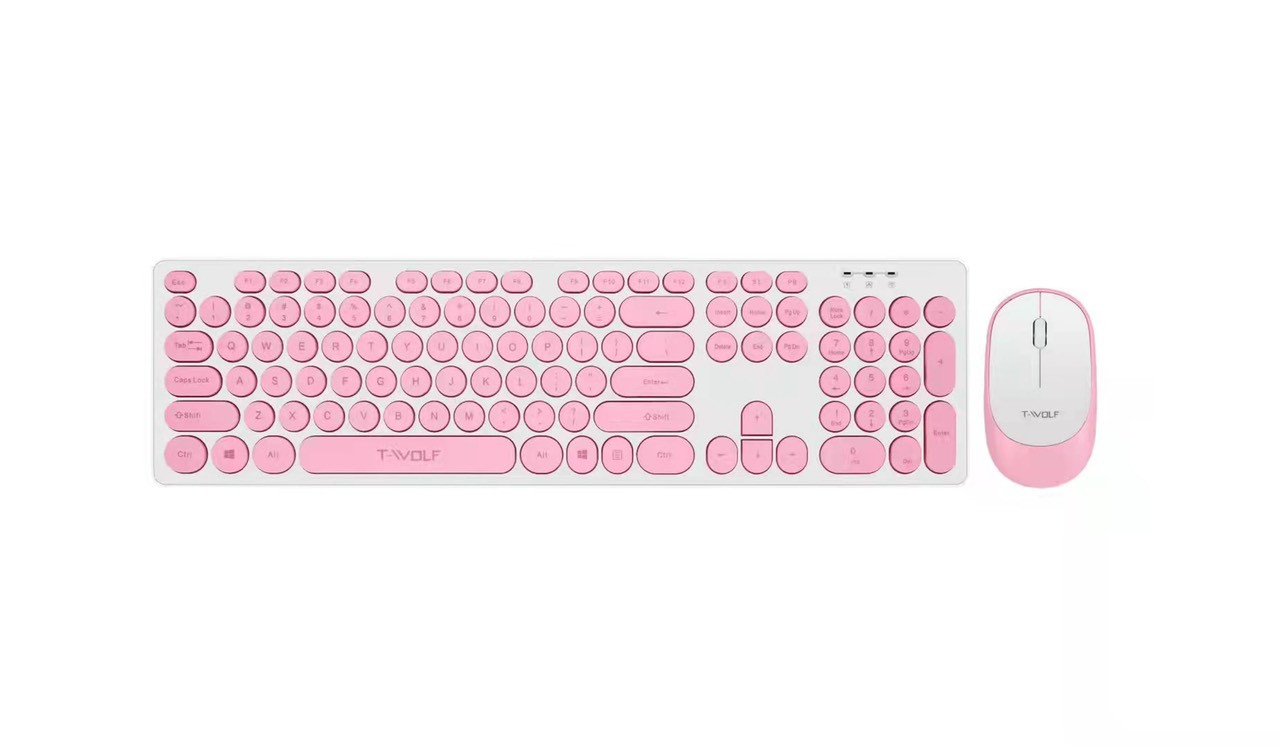 Combo ko dây Keyboard + Mouse T-WOLF TF770 Pink (Có pin, 1xAAA, 1xAA) FV