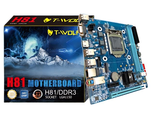 Mainboard SK 1150 T-WOLF H81 Chính hãng FV (VGA, HDMI, LAN 1000Mbps, M.2 PCIe/NVMe, 2 khe RAM DDR3, mATX)