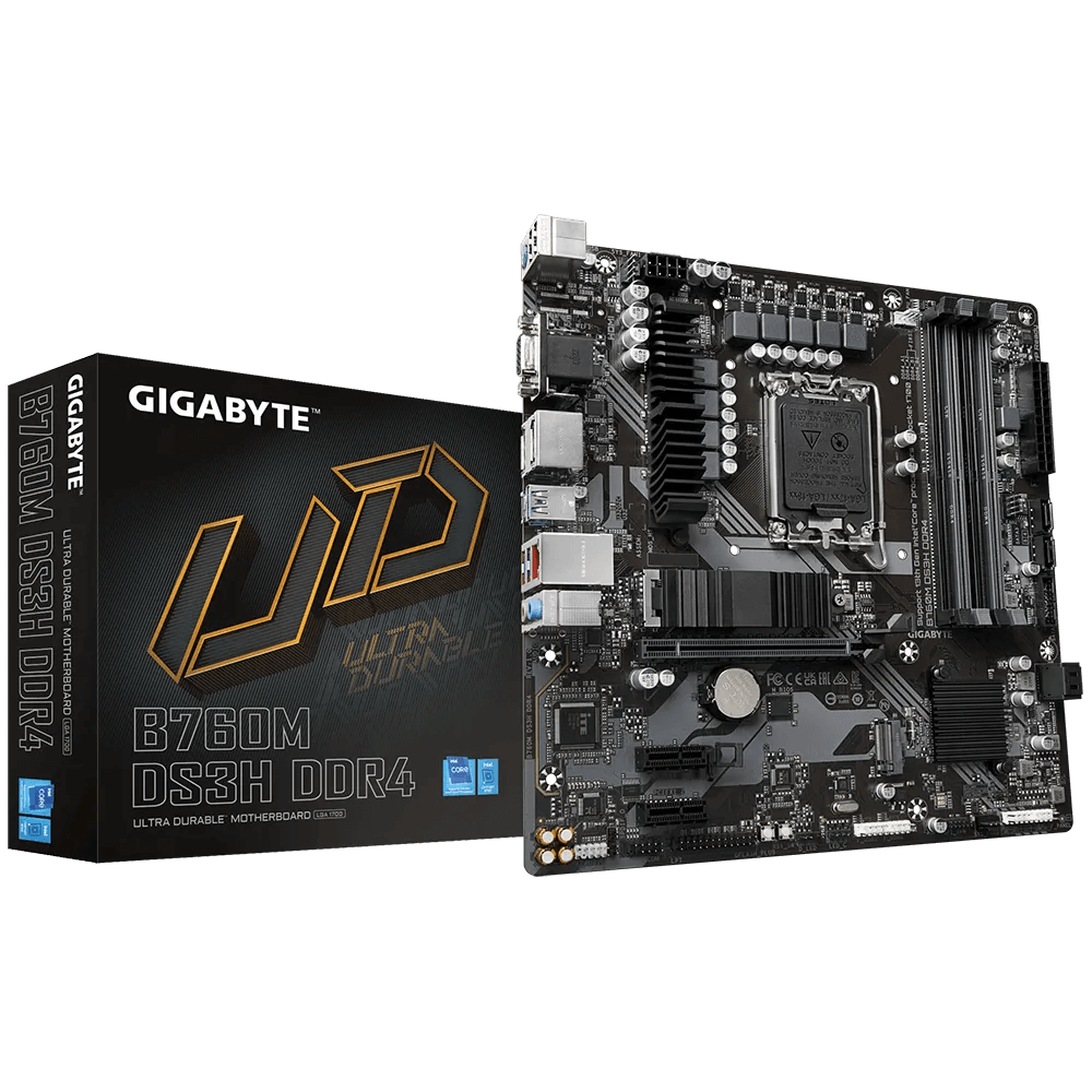 Mainboard SK 1700 v1-2 GIGABYTE B760M DS3H DDR4 Chính hãng FV (VGA, HDMI, 2xDP, 2xM.2 PCIe/NVMe, LAN 2500Mbps, 4 khe RAM DDR4, mATX)