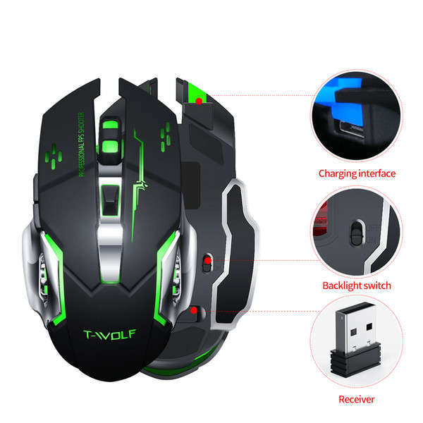 Mouse ko dây T-WOLF Q13 (Pin sạc, Công tắc, 6 nút) FV